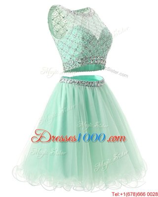 Super Green Side Zipper Prom Party Dress Beading and Belt Sleeveless Mini Length