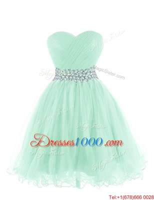 Perfect Apple Green Sleeveless Mini Length Belt Lace Up Dress for Prom