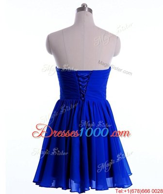 Superior Chiffon Sweetheart Sleeveless Lace Up Beading Prom Evening Gown in Royal Blue