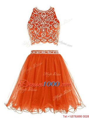 Sexy Orange Prom and Party and For with Beading Scoop Sleeveless Backless