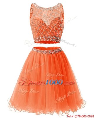 Noble Scoop Sleeveless Beading and Belt Backless Junior Homecoming Dress