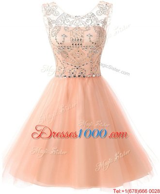 Ideal Knee Length Peach Prom Evening Gown Scoop Sleeveless Zipper