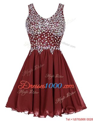 Stylish Burgundy Cocktail Dresses Prom and Party and For with Beading Straps Sleeveless Zipper