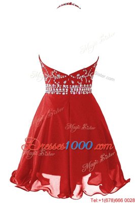 Glittering Organza Halter Top Sleeveless Zipper Beading Prom Dresses in Red