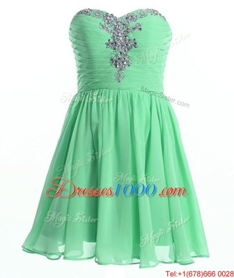 Wonderful Apple Green Lace Up Sweetheart Beading Dress for Prom Chiffon Sleeveless