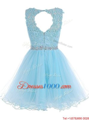 Scoop Sleeveless Chiffon Prom Dress Beading and Lace Zipper