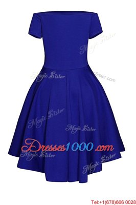 Bateau Short Sleeves Side Zipper Evening Dress Blue Satin