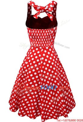 Customized Knee Length White And Red Homecoming Dress Scoop Sleeveless Backless