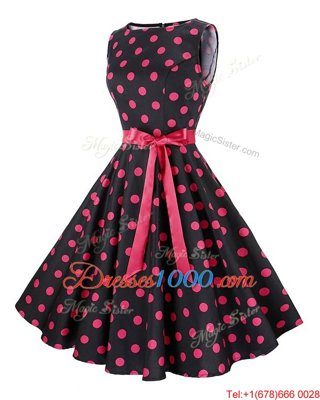 Scoop Knee Length A-line Sleeveless Red And Black Homecoming Dress Zipper