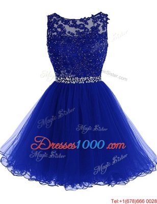 Luxury Royal Blue Prom Party Dress Prom and Party and For with Beading and Lace Scoop Sleeveless Zipper