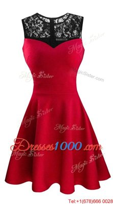 Stylish Red Scoop Neckline Lace Prom Party Dress Sleeveless Zipper