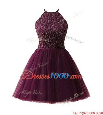 Deluxe Dark Purple Zipper Scoop Beading Prom Dresses Chiffon Sleeveless