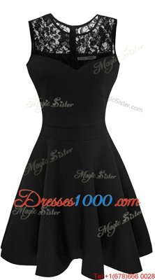 Eye-catching Black A-line Satin Scoop Sleeveless Lace Tea Length Zipper Homecoming Dress