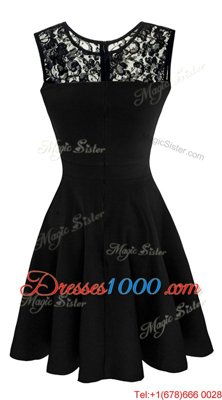 Eye-catching Black A-line Satin Scoop Sleeveless Lace Tea Length Zipper Homecoming Dress