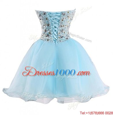 Baby Blue Ball Gowns Sweetheart Sleeveless Organza Mini Length Lace Up Beading Casual Dresses