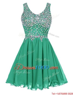 Perfect Beading Prom Dresses Green Zipper Sleeveless Knee Length