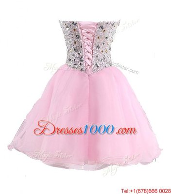 Beading Dress for Prom Pink Lace Up Sleeveless Mini Length