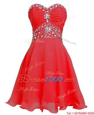 Empire Evening Dress Red Sweetheart Organza Sleeveless Mini Length Lace Up