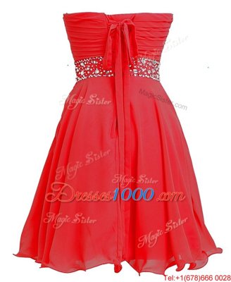 Empire Evening Dress Red Sweetheart Organza Sleeveless Mini Length Lace Up