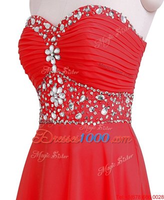 Empire Evening Dress Red Sweetheart Organza Sleeveless Mini Length Lace Up