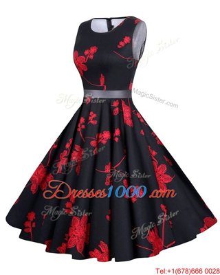 Custom Design Scoop Sleeveless Zipper Prom Gown Red And Black Chiffon