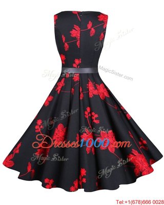 Custom Design Scoop Sleeveless Zipper Prom Gown Red And Black Chiffon