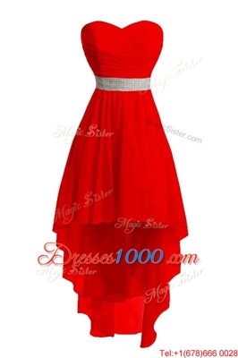 Clearance Empire Prom Party Dress Red Sweetheart Organza Sleeveless High Low Lace Up