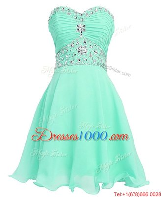 Custom Fit Apple Green Empire Organza Sweetheart Sleeveless Beading and Belt Mini Length Lace Up Homecoming Dresses