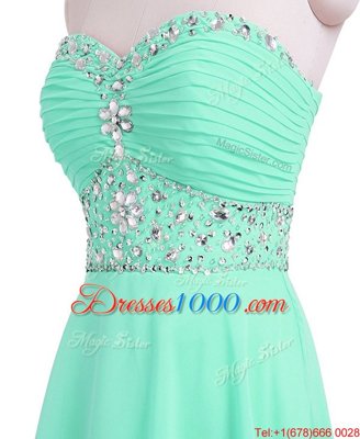 Custom Fit Apple Green Empire Organza Sweetheart Sleeveless Beading and Belt Mini Length Lace Up Homecoming Dresses