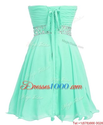 Custom Fit Apple Green Empire Organza Sweetheart Sleeveless Beading and Belt Mini Length Lace Up Homecoming Dresses