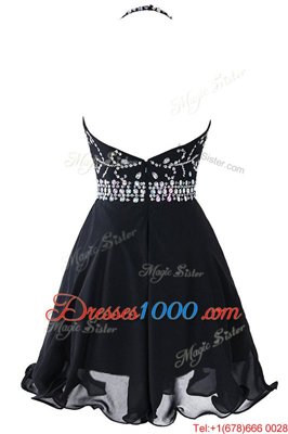 Glittering Black Empire Organza Scoop Sleeveless Beading and Belt Mini Length Zipper Party Dresses