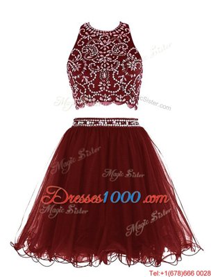 Scoop Burgundy Sleeveless Chiffon Clasp Handle Party Dresses for Prom and Party