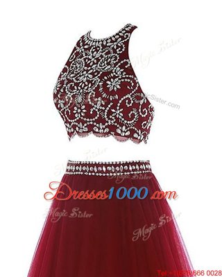 Scoop Burgundy Sleeveless Chiffon Clasp Handle Party Dresses for Prom and Party