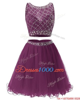 Purple Sleeveless Tulle Side Zipper Homecoming Dress for Prom and Party