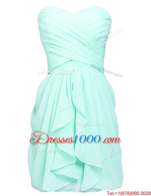Wonderful Apple Green Lace Up Prom Gown Ruching Sleeveless Knee Length