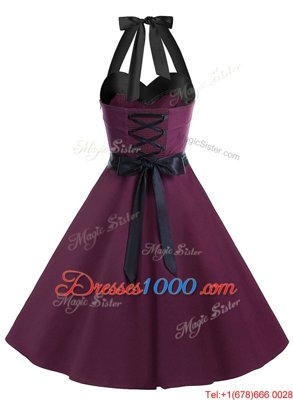 Trendy Halter Top Chiffon Sleeveless Knee Length Prom Evening Gown and Sashes|ribbons