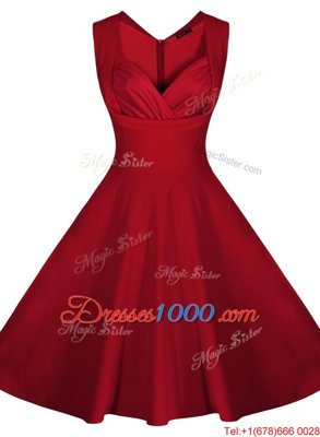 Satin Sweetheart Sleeveless Zipper Ruching Prom Dresses in Wine Red