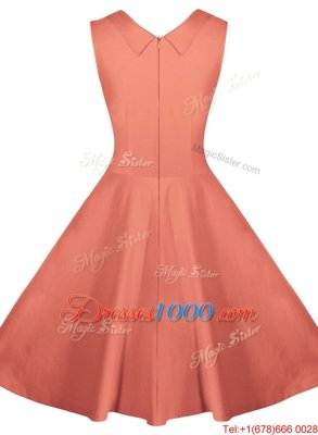 Peach A-line Sweetheart Sleeveless Satin Knee Length Zipper Ruching Homecoming Dress