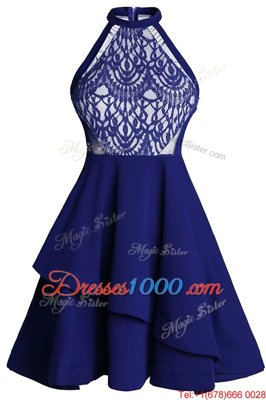 Knee Length Zipper Dress for Prom Blue and In for Prom and Party with Ruffled Layers