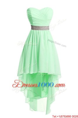 Hot Selling Green Empire Sweetheart Sleeveless Organza High Low Lace Up Belt Prom Dress