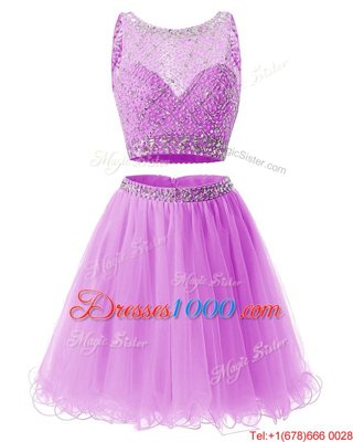 Organza Sleeveless Mini Length Prom Dress and Beading and Belt
