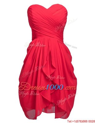 Chiffon Sleeveless Knee Length Prom Evening Gown and Ruching