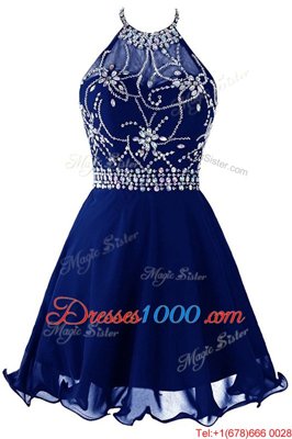 Royal Blue Dress for Prom Prom and Party and For with Beading Halter Top Sleeveless Zipper