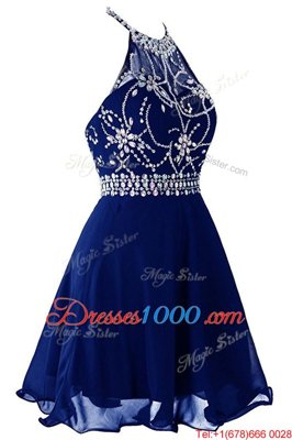 Royal Blue Dress for Prom Prom and Party and For with Beading Halter Top Sleeveless Zipper