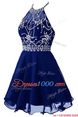 Royal Blue Dress for Prom Prom and Party and For with Beading Halter Top Sleeveless Zipper