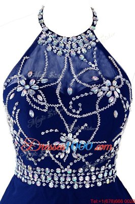 Royal Blue Dress for Prom Prom and Party and For with Beading Halter Top Sleeveless Zipper