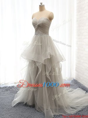 Grey Hoco Dress Sweetheart Sleeveless Court Train Lace Up