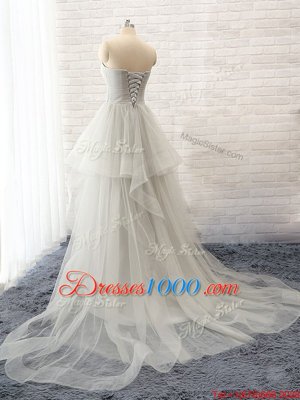 Grey Hoco Dress Sweetheart Sleeveless Court Train Lace Up