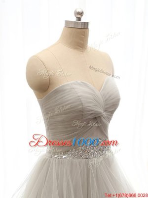 Grey Hoco Dress Sweetheart Sleeveless Court Train Lace Up