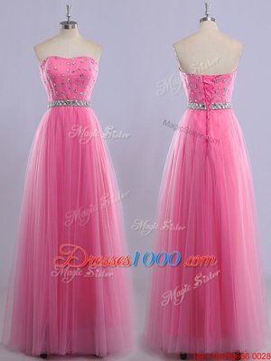 Sweet Floor Length Rose Pink Dress for Prom Sweetheart Sleeveless Lace Up